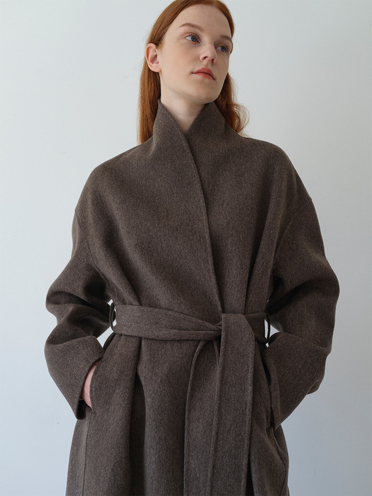 Shawl collar wool coat / Brown
