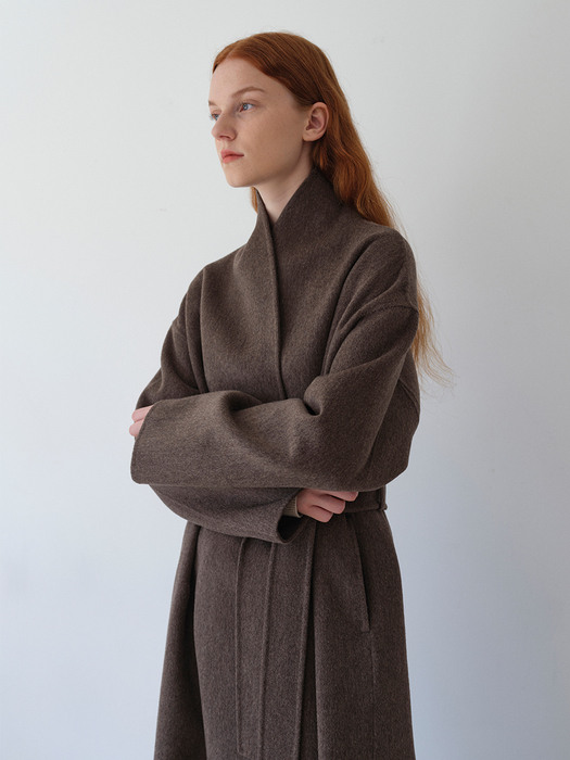 Shawl collar wool coat / Brown
