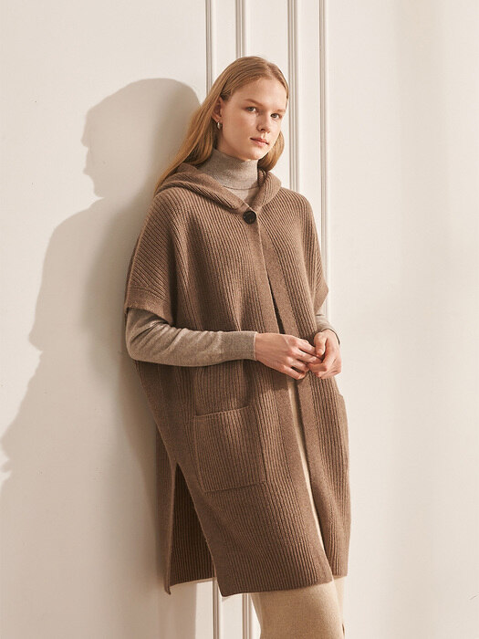 CASHMERE 100 HOOD PANCHO SEPIA ( C1KCD06 ) 