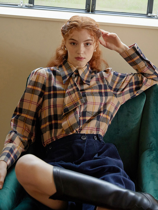 BEIGE CHECK WING BLOUSE