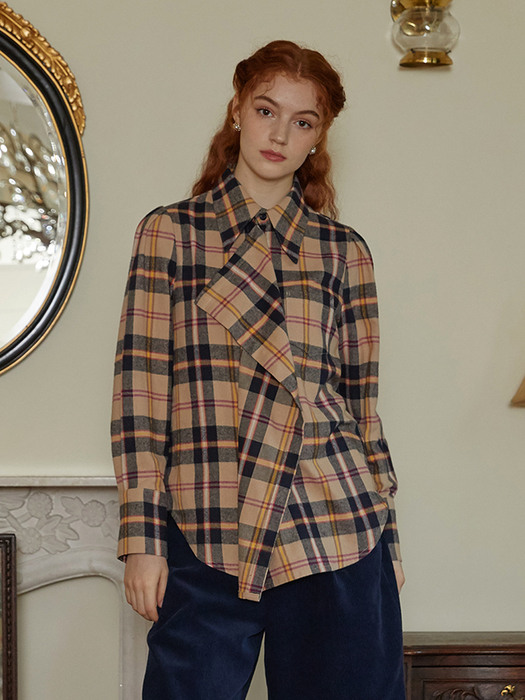 BEIGE CHECK WING BLOUSE