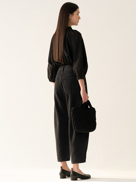 SS22 Gathered Neck Blouse Black