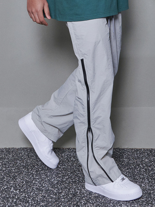 side zipper nylon pants light gray