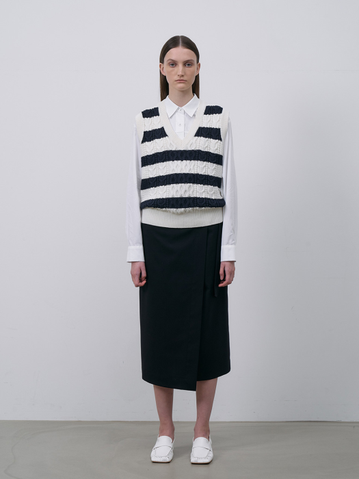Wool Stitch lap skirt-Navy