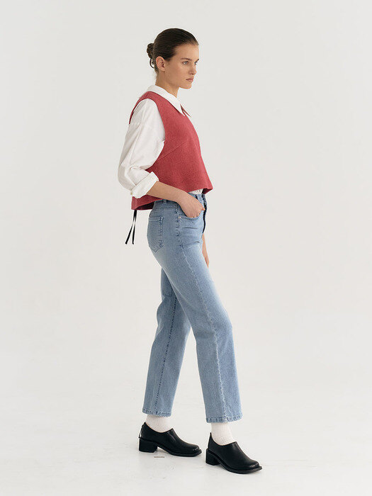 Tie-zipper Point Wool-blend Short Vest (Cherry Pink)