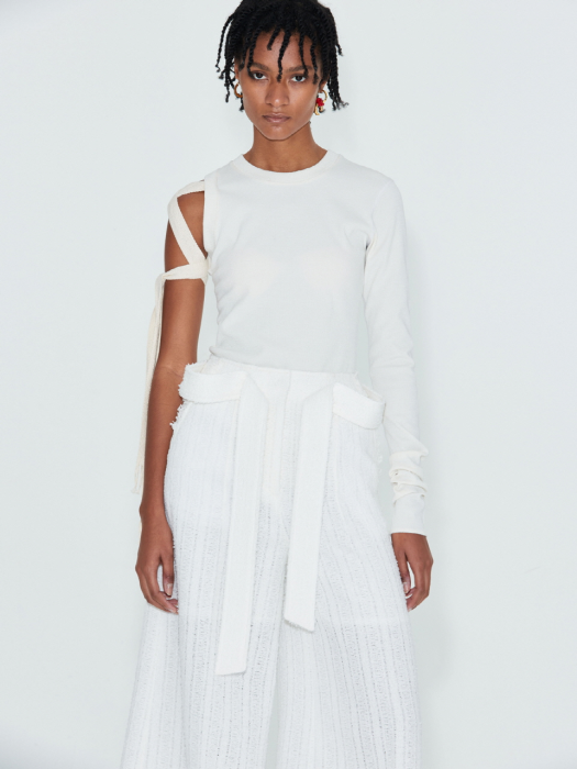 ASYMMETRY CUT-OUT LONG SLEEVE JERSEY TOP (OFF WHITE)