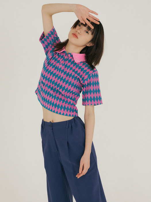 FJD ARGYLE PATTERN COLLAR BLOUSE HOT PINK