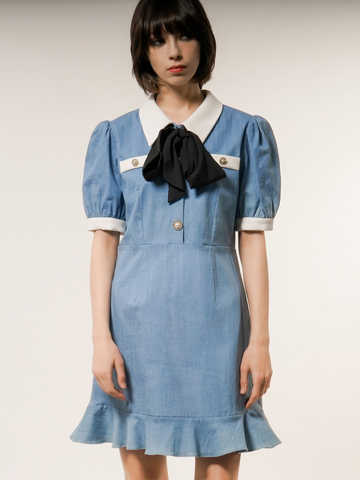 Sailor-Collar Denim Mini Dress_UWS-SS01