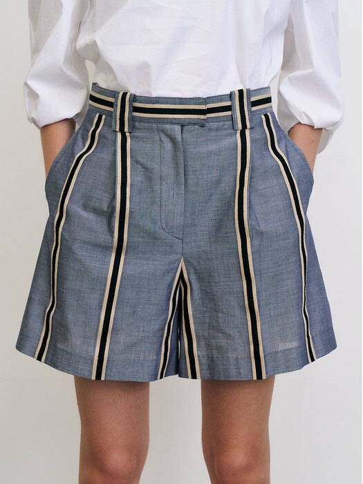 [Fabric From JAPAN] Cotton Stripe Short Pants (Navy)