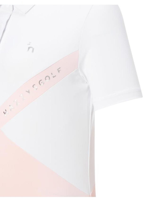 [22SS 헤지스 골프 여성]핑크 컬러 블록 반팔 카라 티셔츠_HWTS2B911P1