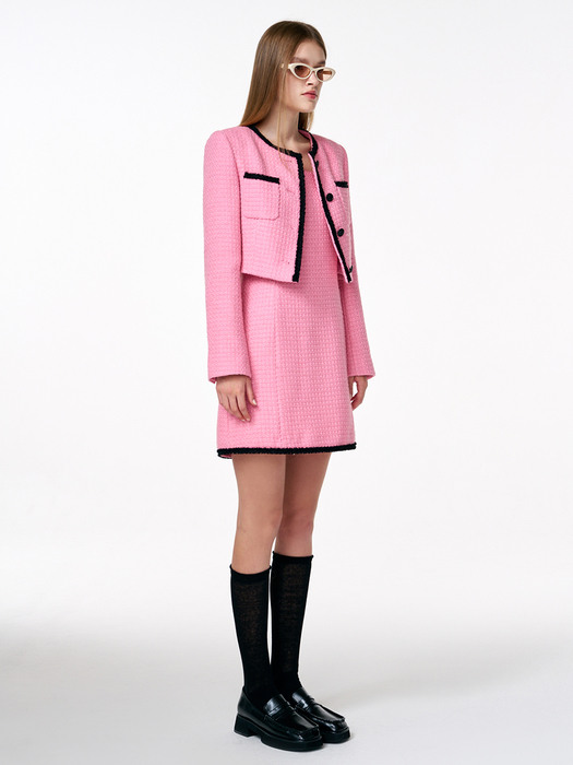Trimmed Tweed Jacket, Pink