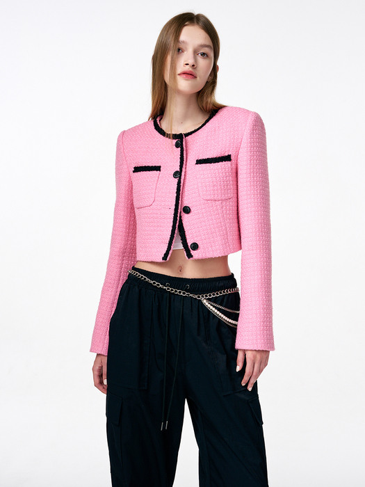 Trimmed Tweed Jacket, Pink