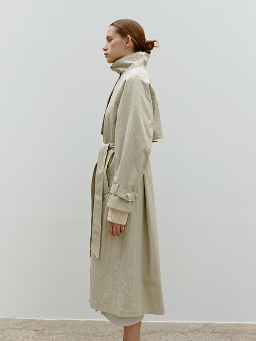 TWF HIGH NECK LAYERED TRENCH COAT L-KHAKI