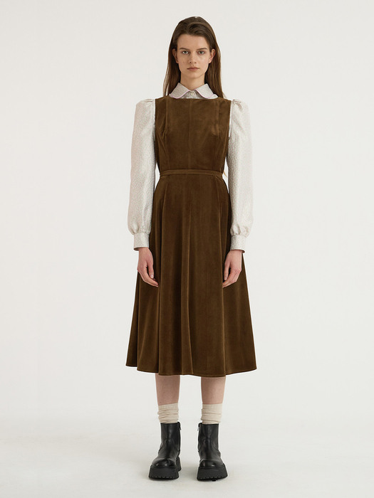 Corduroy Sleeveless Flared Dress_Brown