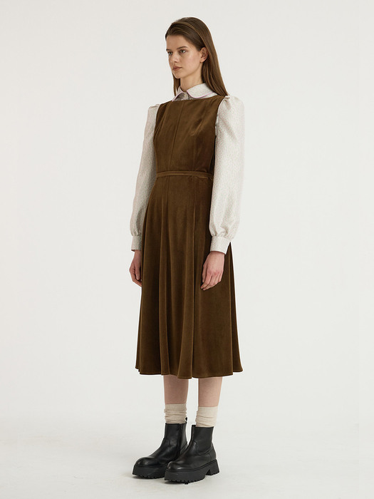 Corduroy Sleeveless Flared Dress_Brown