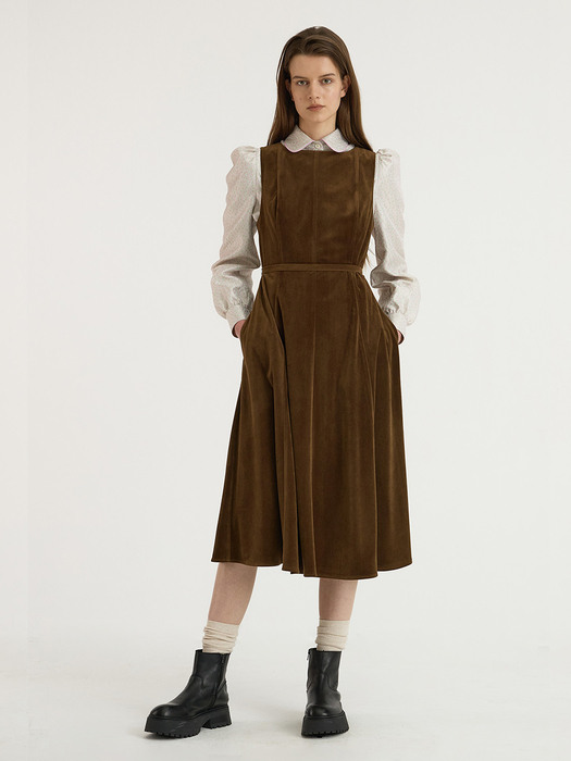 Corduroy Sleeveless Flared Dress_Brown