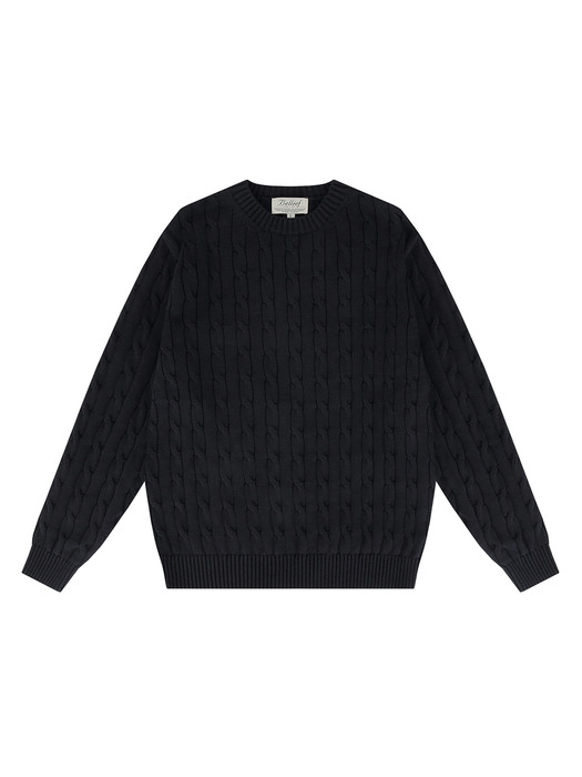 Cable crewneck sweater (Navy)