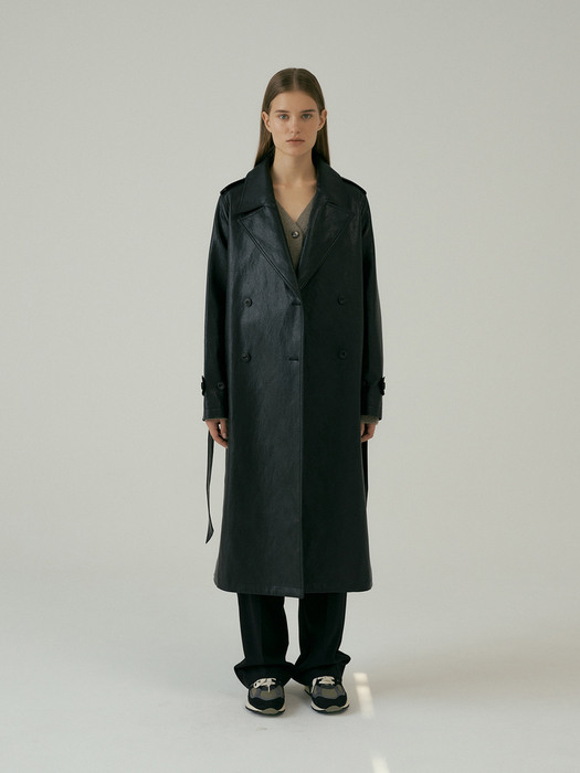 VEGAN LEATHER TRENCH COAT (BLACK)