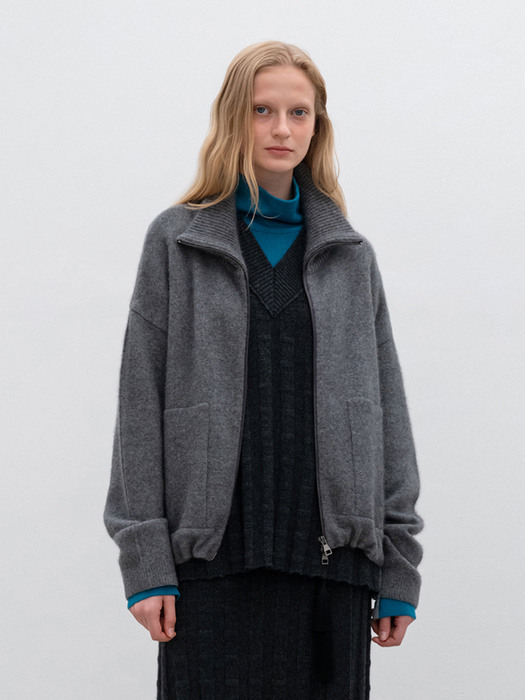 Blue fox double faced zipup jacket_Heather Grey