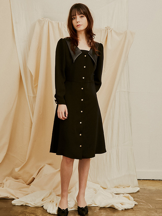 Francisella Leather Collar Dress_Black