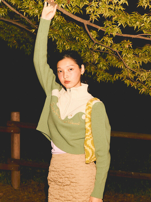 T.S.W Half zip-up Knit Pullover Green
