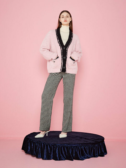 TRIMMED BOUCLE CARDIGAN - PINK