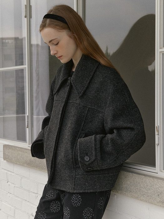 ELLIE 2oz padded single blouson coat_charcoal