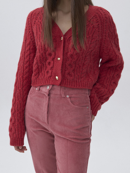 BOLD CABLE CARDIGAN - red