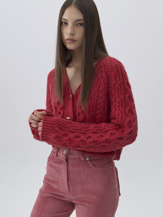 BOLD CABLE CARDIGAN - red