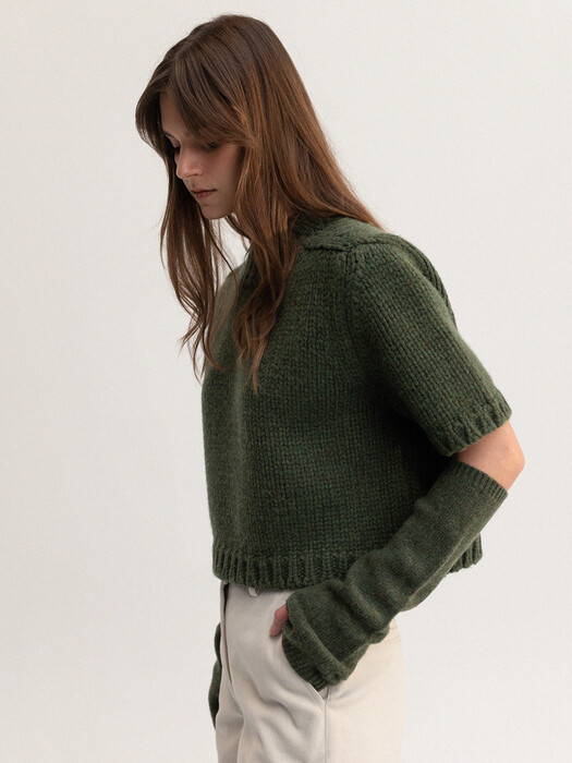 hand knitting round wool knit warmer set (green)