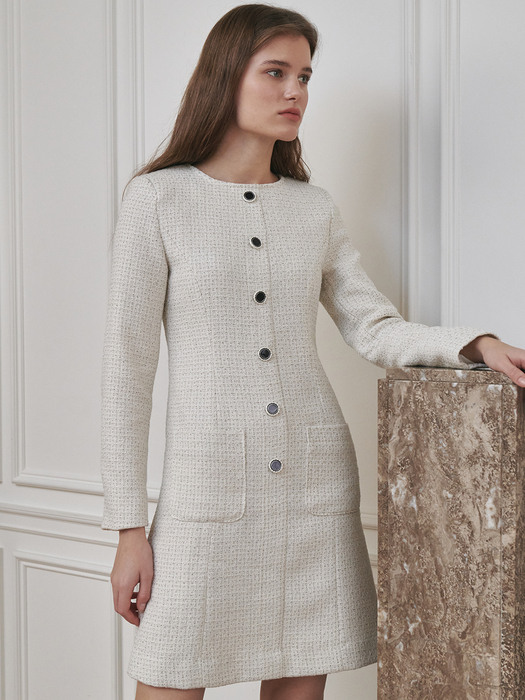 Tweed Pocket Dress - Ivory