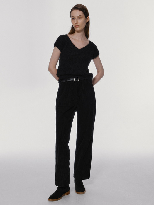 Double folded corduroy pants (Black)