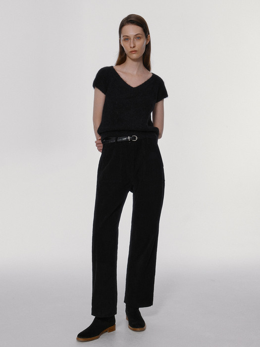 Double folded corduroy pants (Black)