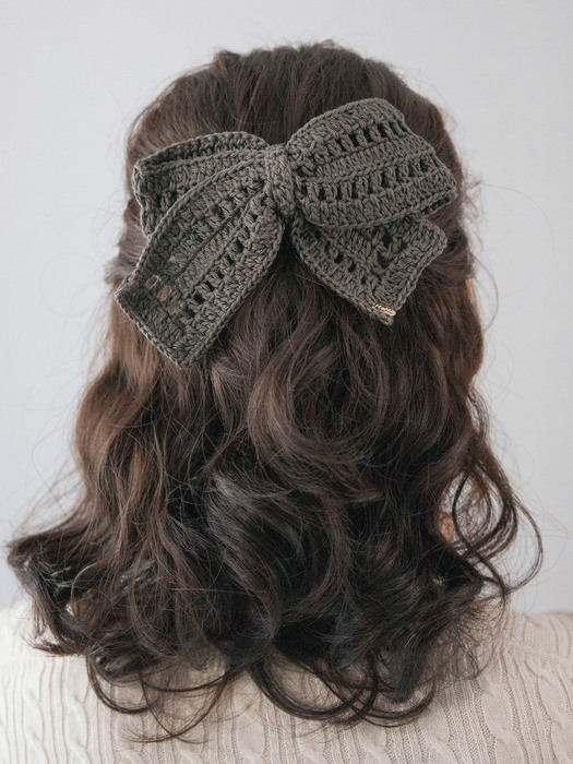 Crochet knit ribbon hairpin (brown)