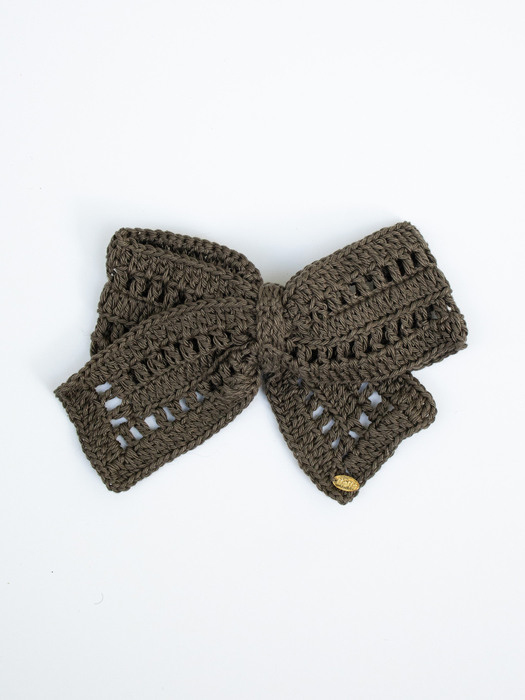 Crochet knit ribbon hairpin (brown)