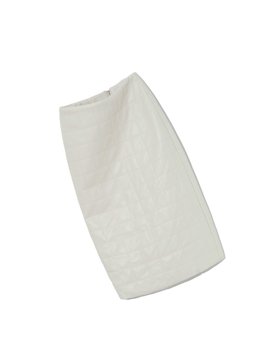 Vegan leather quilting skirt_ivory