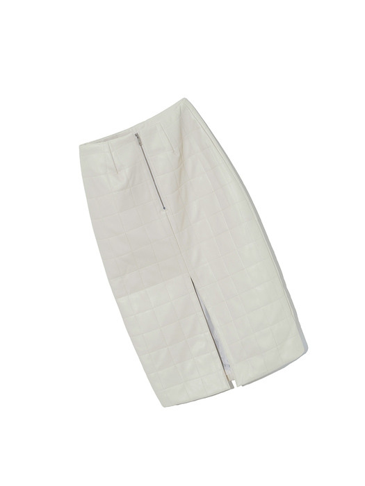 Vegan leather quilting skirt_ivory