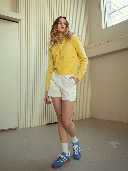 SIKN2062 Cable zip up cardigan_Yellow