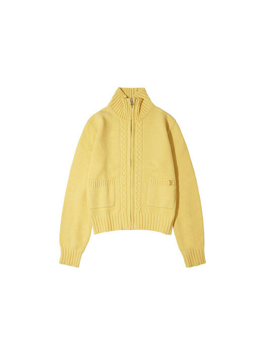 SIKN2062 Cable zip up cardigan_Yellow