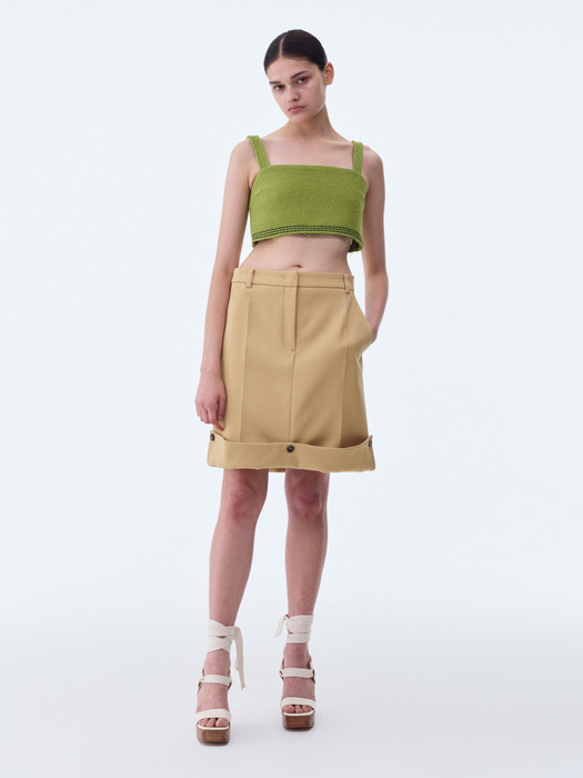 ROLL UP BUTTON DETAIL SKIRT (BUTTER BEIGE)