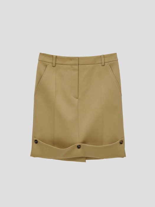 ROLL UP BUTTON DETAIL SKIRT (BUTTER BEIGE)