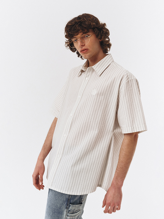 SHORT SLEEVE SEERSUCKER SHIRT CREAM_M_UDSH3B324CR