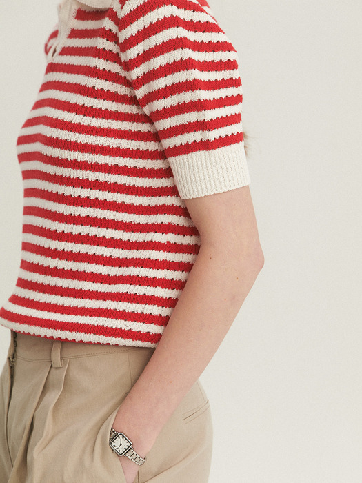 Open Collar Half-Sleeved Knit_2color