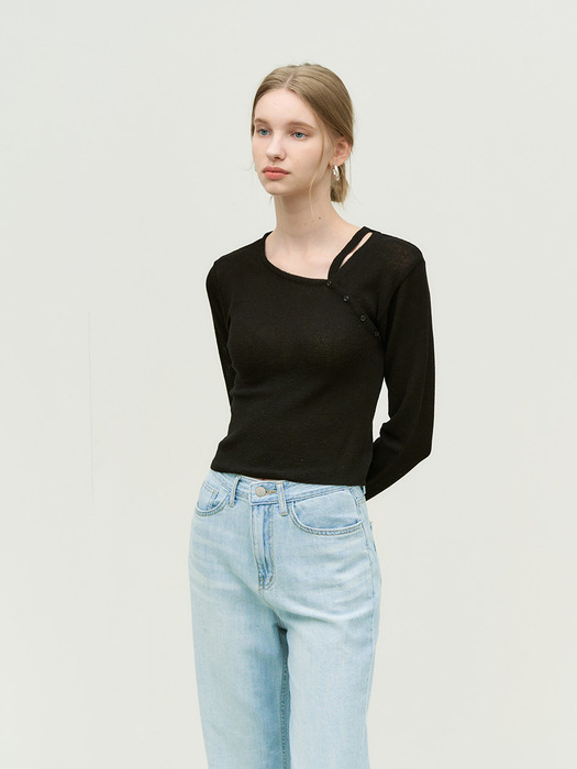 Cozy button layered summer knit - black