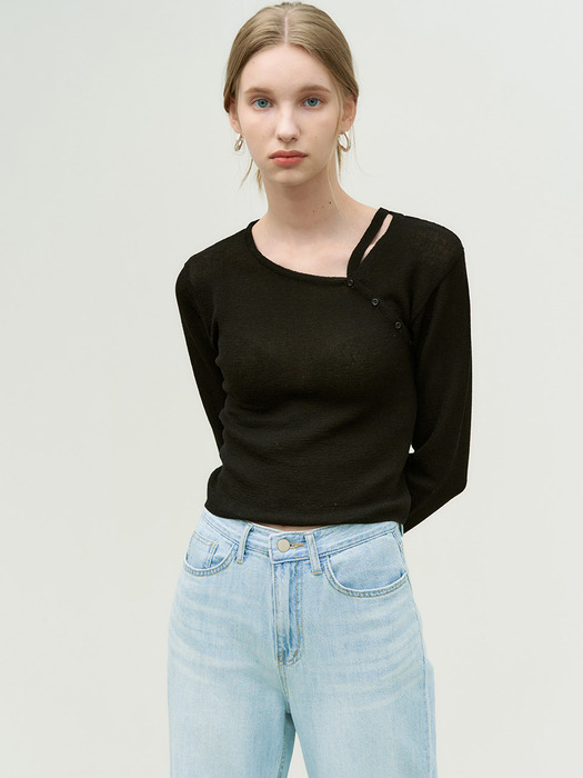 Cozy button layered summer knit - black