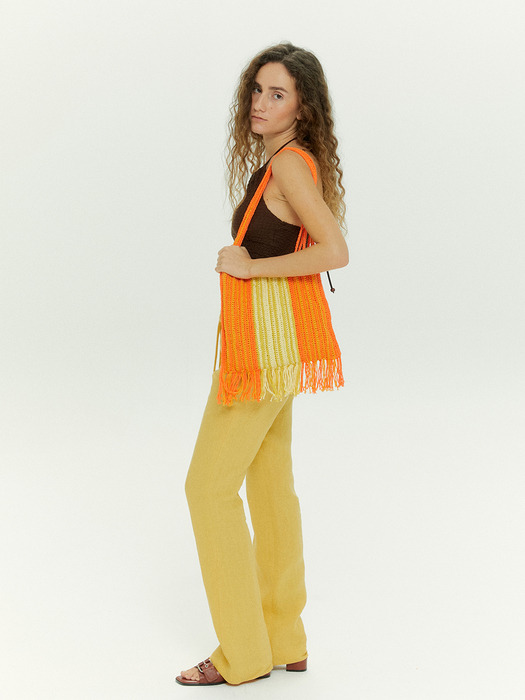 Orange Fringe Knit Bag