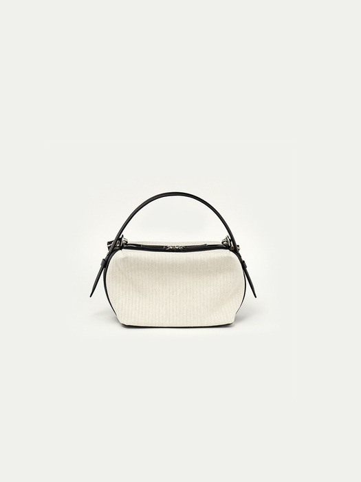 FW23 Leather-Trimmed Canvas Boston Mini Bag Ecru