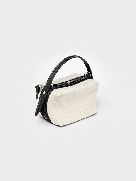 FW23 Leather-Trimmed Canvas Boston Mini Bag Ecru