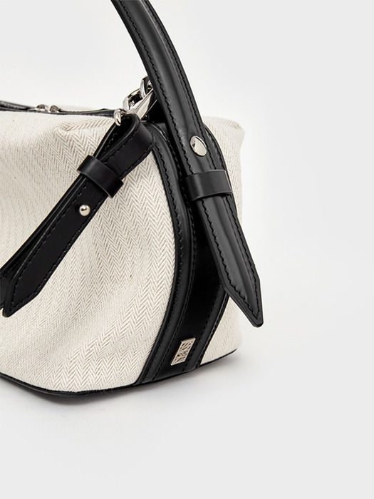 FW23 Leather-Trimmed Canvas Boston Mini Bag Ecru