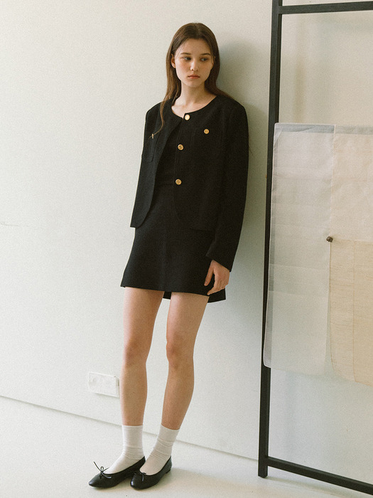 ROUND TWEED SKIRT_BLACK